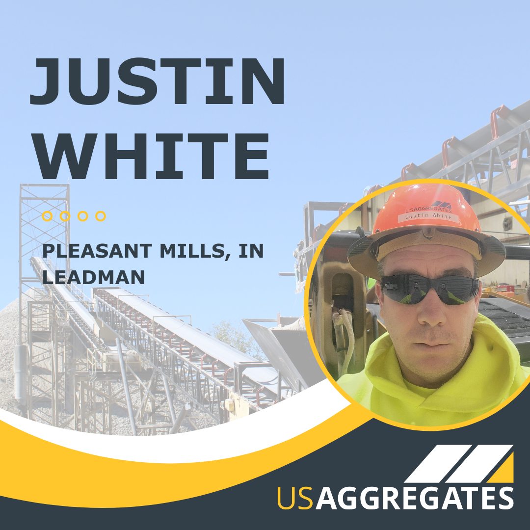 justin white headshot in front of photograph of the pleasant mills mining plant